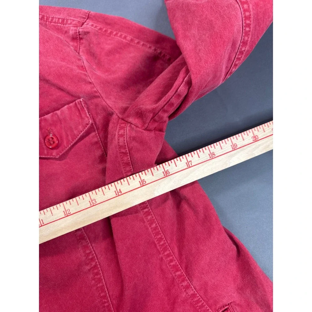 Michael Michael Kors Red Frayed Trim Denim Jacket XS Womens Collarless Utility